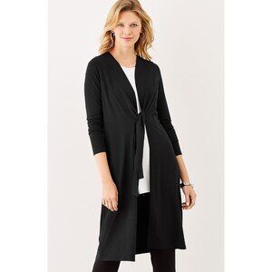 NWT Womens Size XS J. Jill Wearever Collection Black Longline Tie Front Cardigan